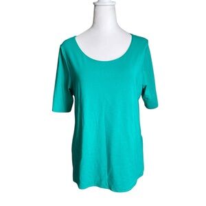 Chico's Women's T-Shirt Top Basic Knit Sz 2 Cool Jade Ballet Neck Elbow Sleeve
